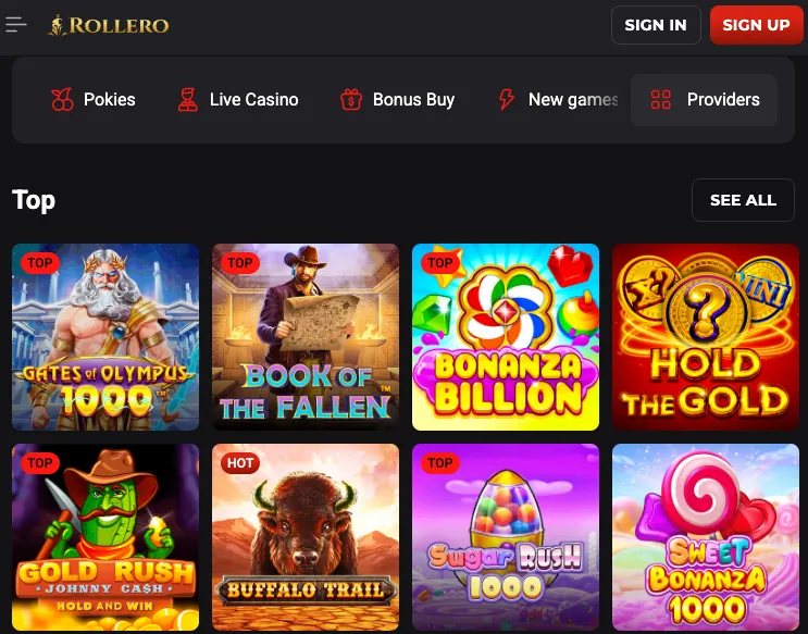 Rollero pokies games