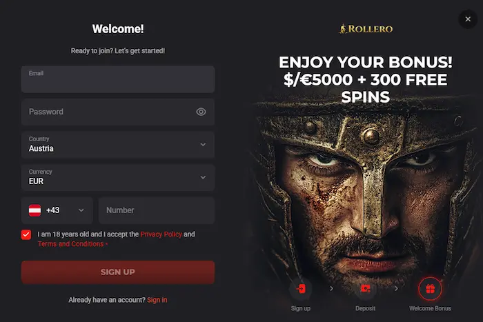 Rollero Casino Australia signup